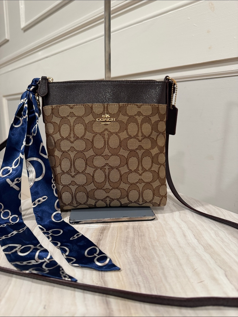 Coach Bag Kitt Brown Signature Canvas Leather Trim Crossbody Bag - Picture 4 of 17